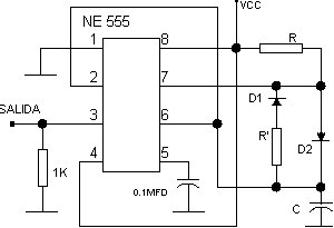 Oscilador astable con un temporizador 555 donde t1 = t2 - Electrónica Unicrom