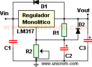Regulador de salida variable con LM117, LM217, LM317 con diodos de protección - Electrónica Unicrom