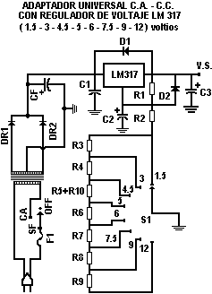 Adaptador universal C.A. - C.C. con regulador de voltaje LM 317  -  Electr�nica Unicrom