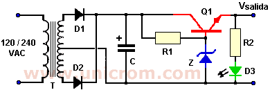 Fuente de voltaje de 9VDC con diodo zener y transistor - Electr&oacute;nica Unicrom