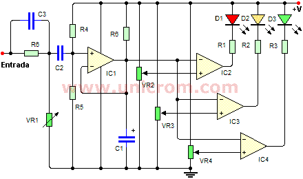 Indicador de nivel de audio con comparadores LM339 - Electrónica Unicrom