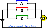 Comnpuerta OR de 3 entradas implementada con interruptores - Electrónica Unicrom